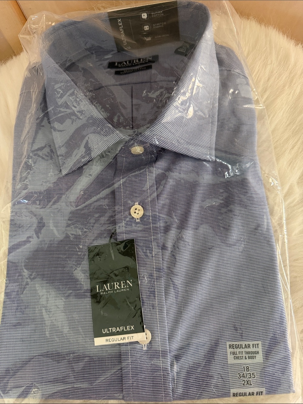Lauren Ralph Lauren Regular fit Light Blue Micro-herringbone Striped Dress Shirt